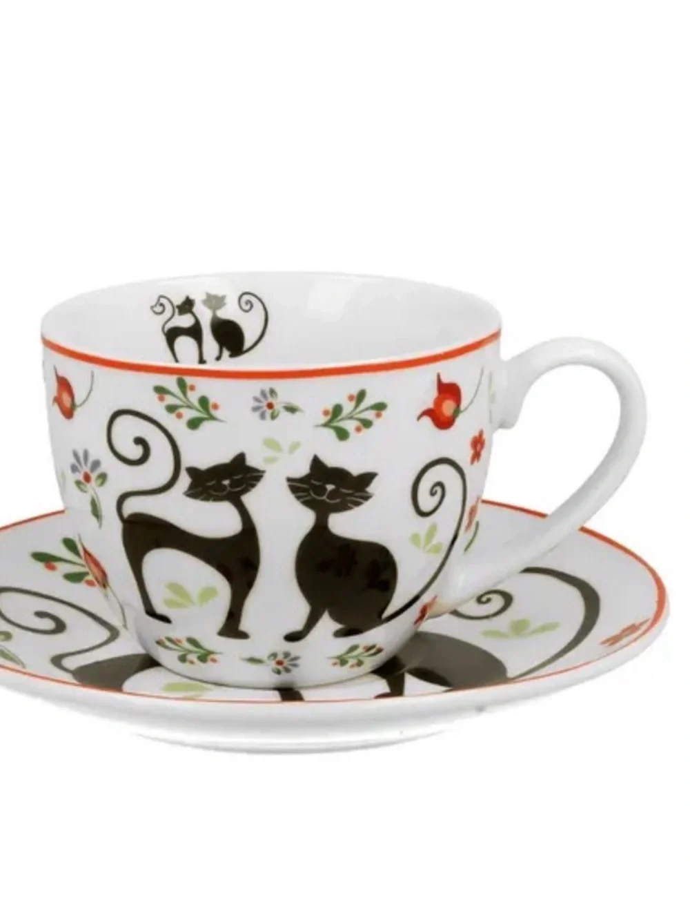 Ethno Cats Coffee Tea Ceramic Cups & Saucer Sets Gift for a Cats Lovers - Poland